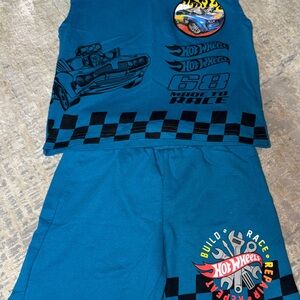 Hot Wheels Kids Matching Set in Teal Blue - Race Graphic Tank & Shorts